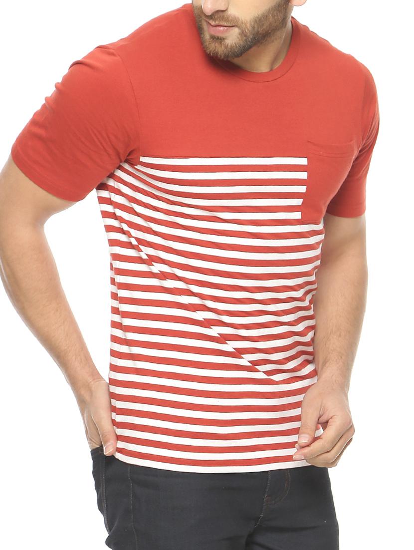 rust striped cotton t-shirt - 10445005 - Zoom Image - 2