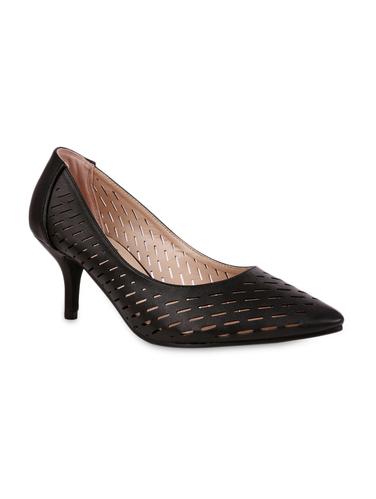 Black Cutwork Detail Kitten Heel Pumps - 1044841 - Very Small Image - 1