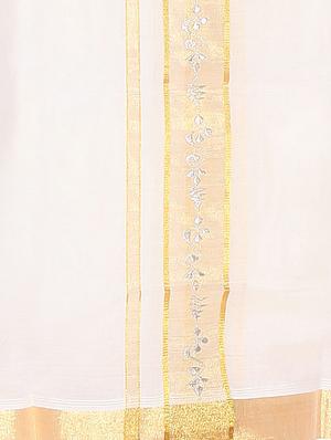 fashionkiosks men's traditional cream colour gold jari with silver embroiding dhoti - 10448411 - Standard Image - 2