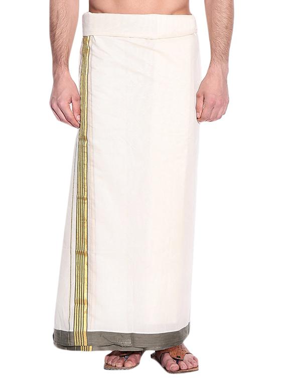 cream cotton lungi - 10448421 - Zoom Image - 1