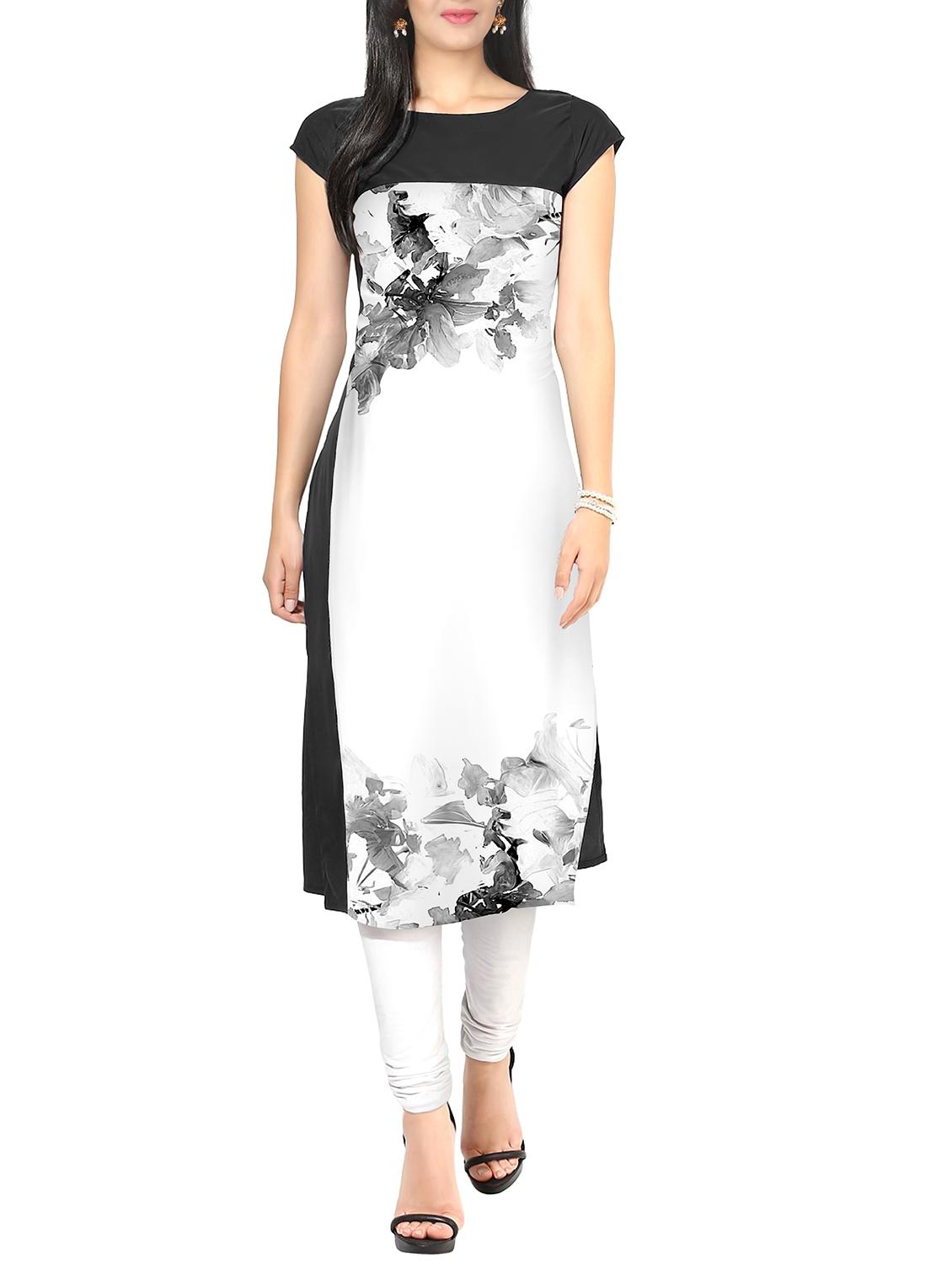 white faux crepe kurta - 10457502 - Zoom Image - 1
