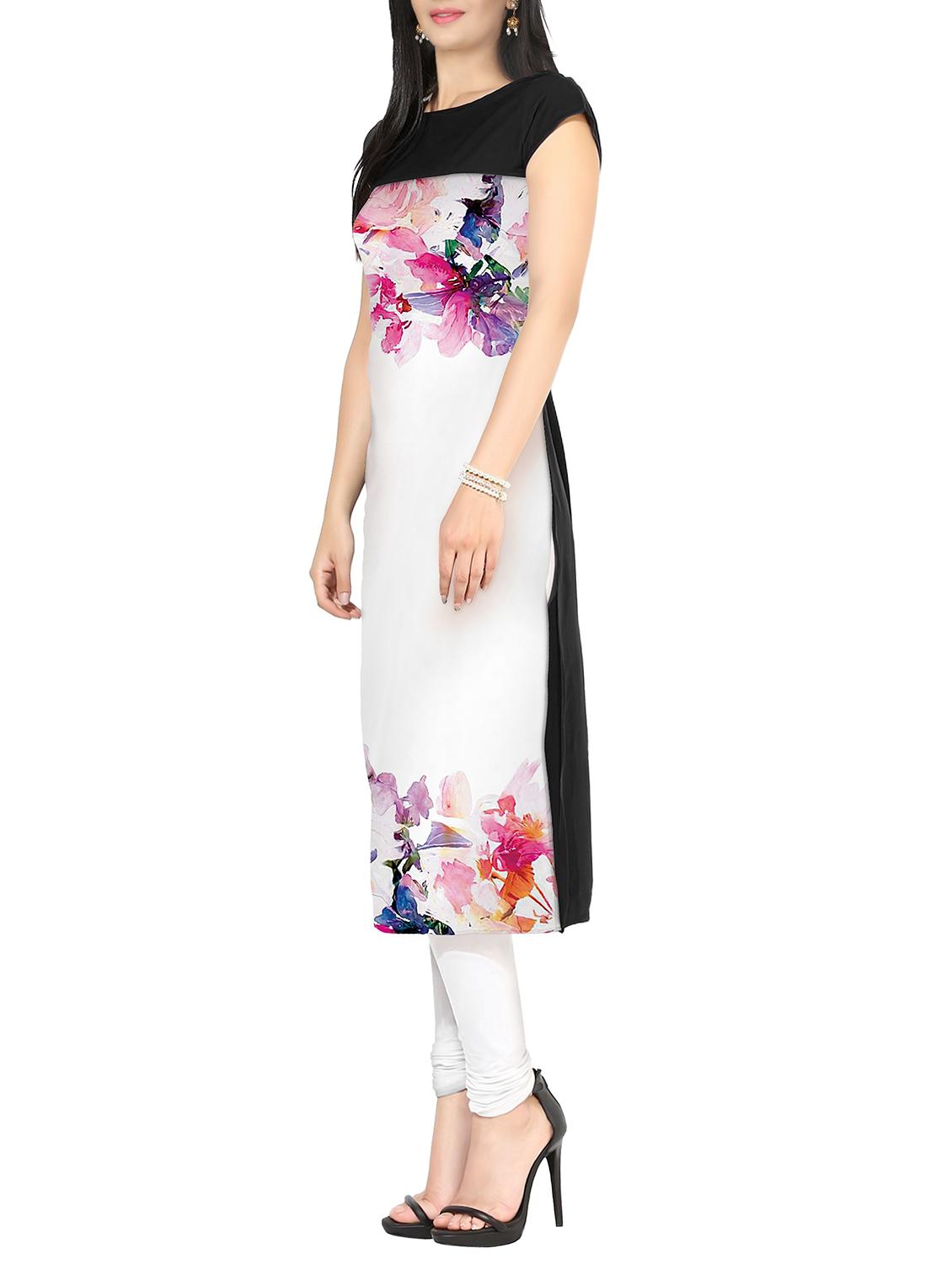 ziyaa white color boat neck faux crepe kurta - 10457504 - Zoom Image - 2