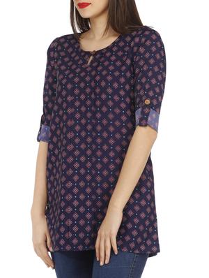blue printed tunic - 10460919 - Standard Image - 2