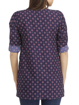 blue printed tunic - 10460919 - Standard Image - 3