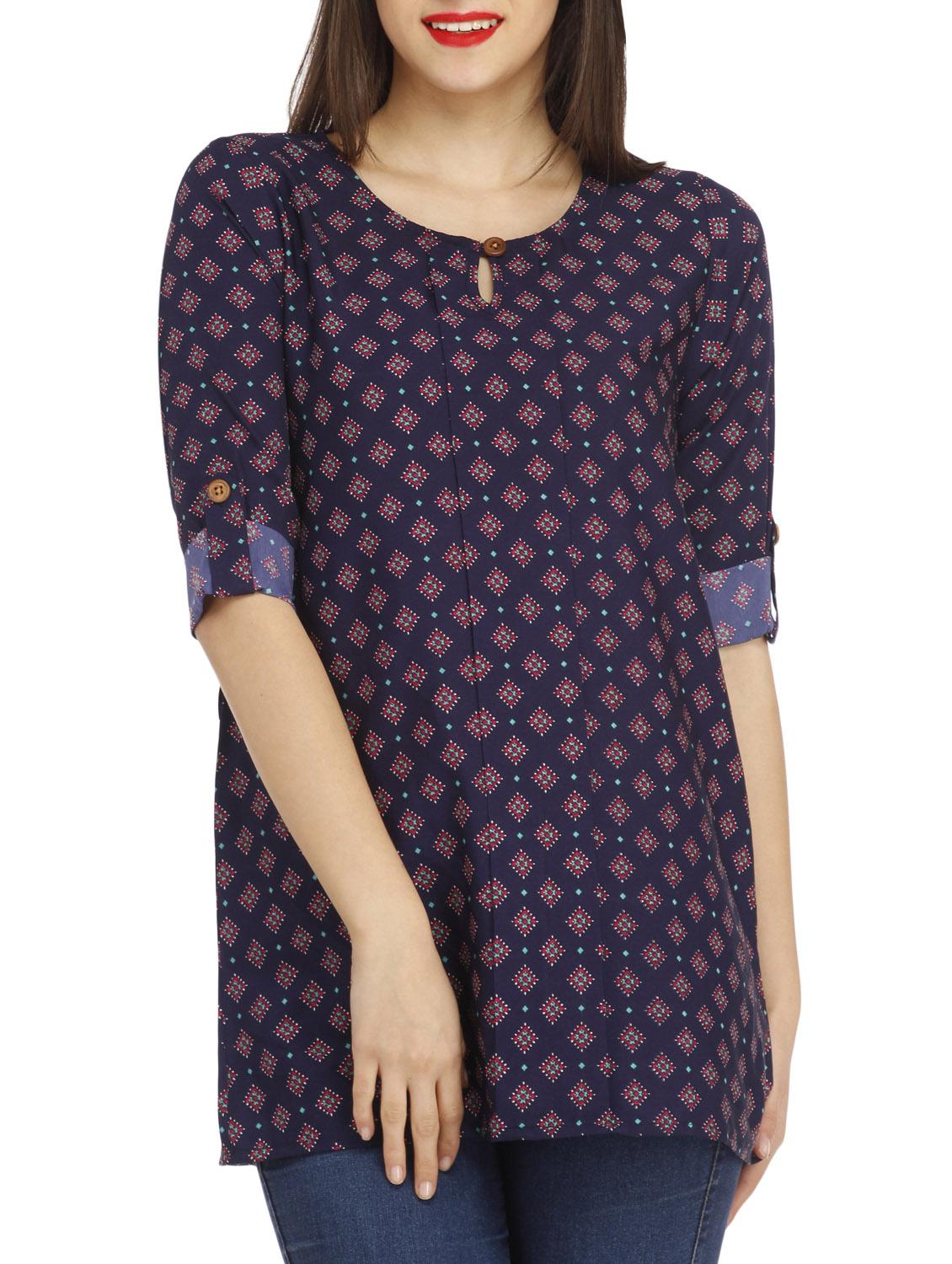 blue printed tunic - 10460919 - Zoom Image - 1
