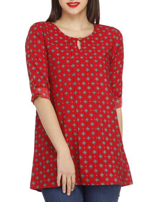 key hole front roll up sleeved top - 10460920 - Standard Image - 1