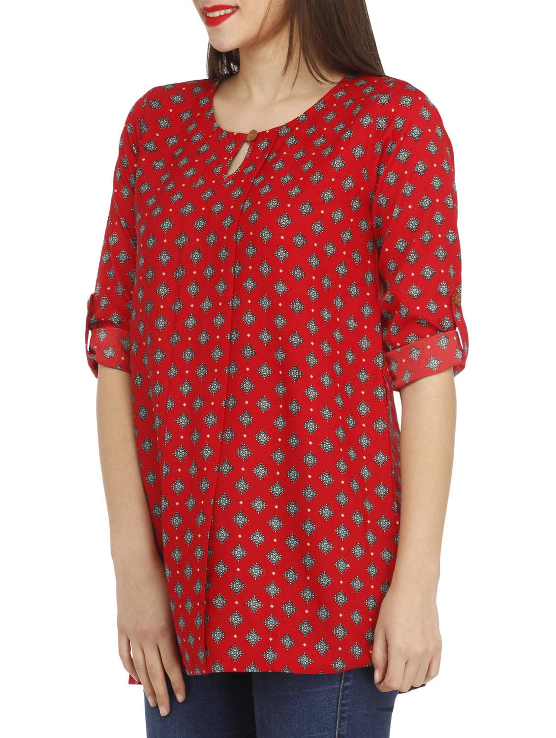 key hole front roll up sleeved top - 10460920 - Zoom Image - 2