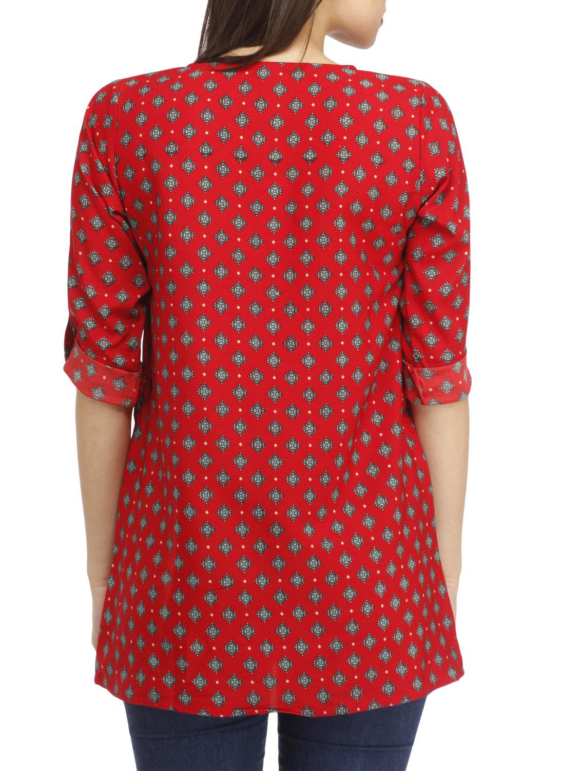 key hole front roll up sleeved top - 10460920 - Zoom Image - 3