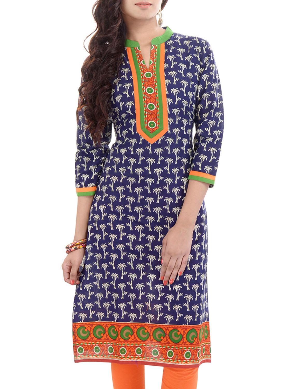blue cotton kurti - 10463380 - Zoom Image - 1