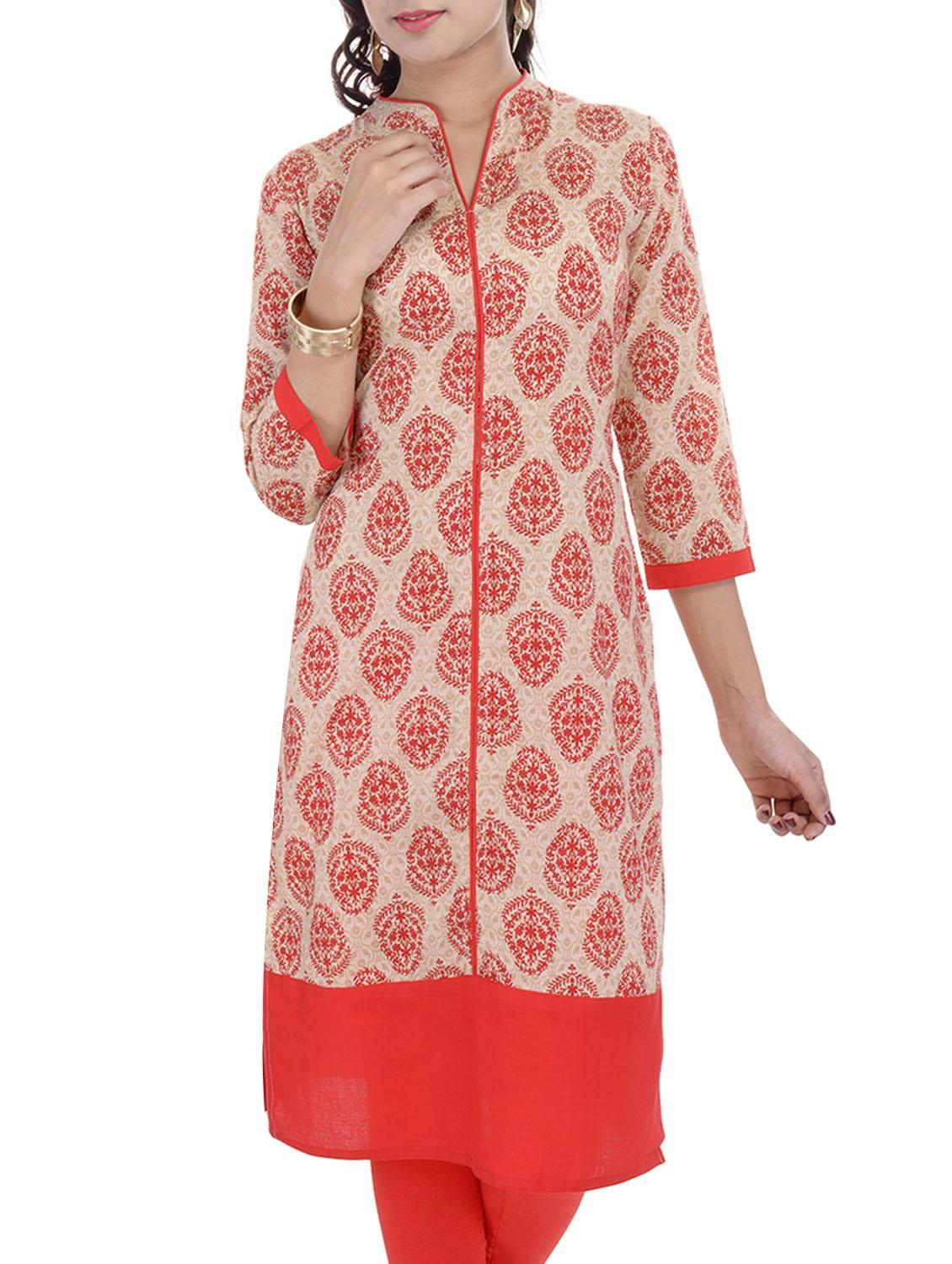 orange cotton kurta - 10463389 - Zoom Image - 1