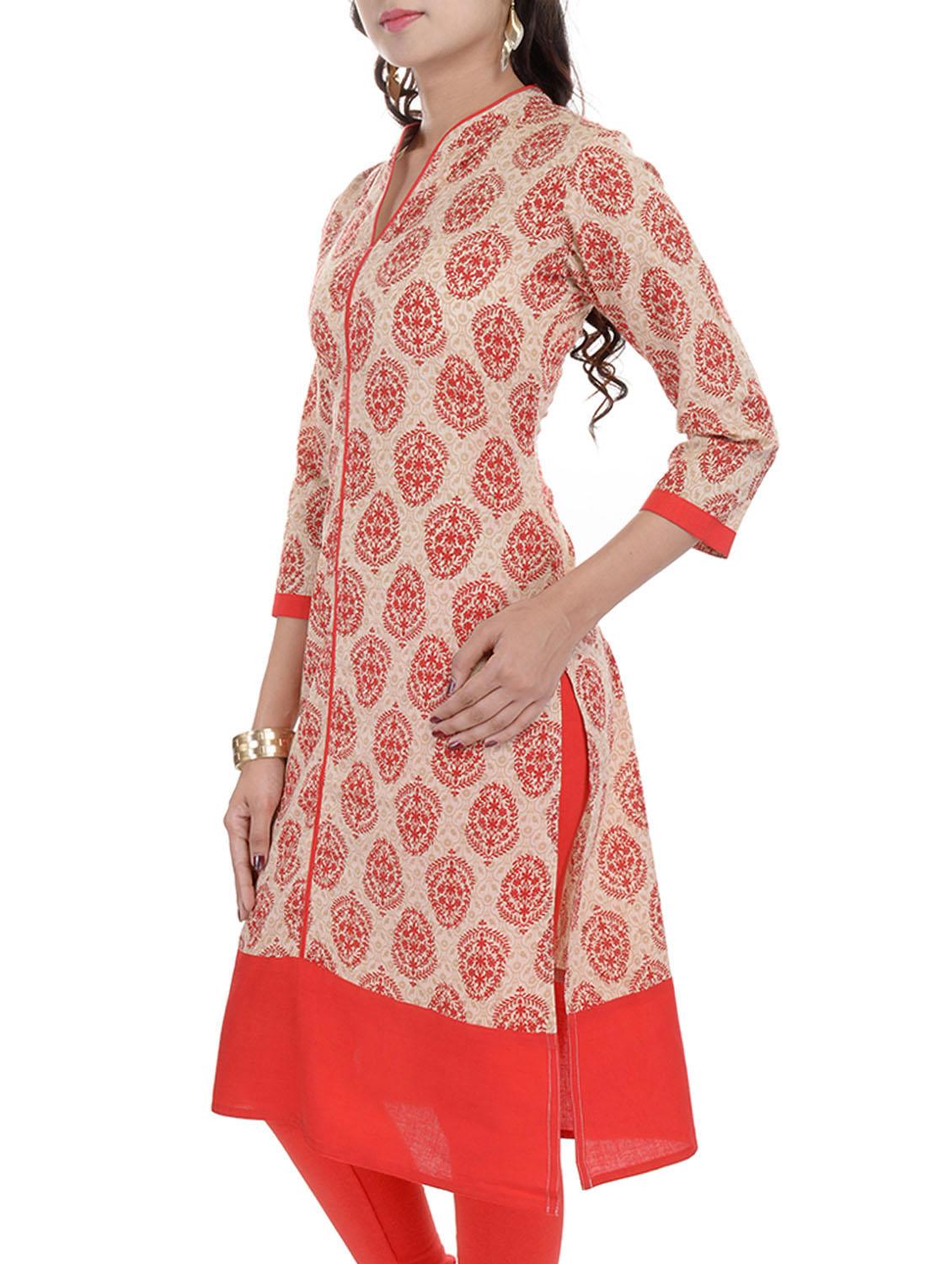 orange cotton kurta - 10463389 - Zoom Image - 2