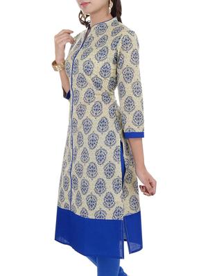 beige cotton straight kurta - 10463390 - Standard Image - 2