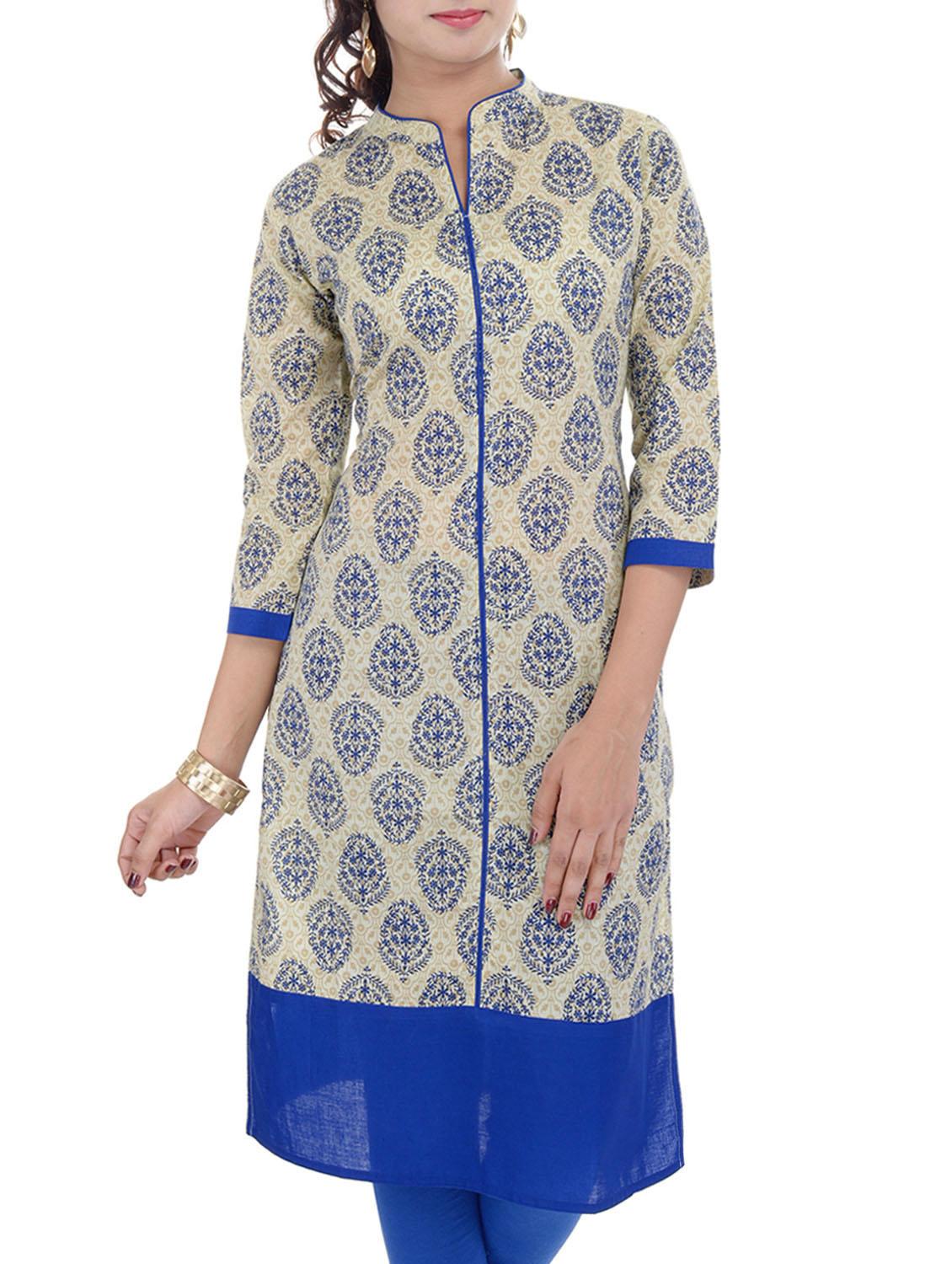 beige cotton straight kurta - 10463390 - Zoom Image - 1
