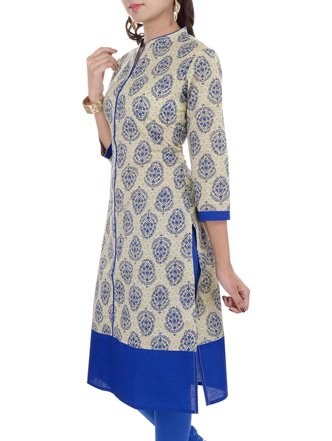 beige cotton straight kurta - 10463390 - Zoom Image - 2