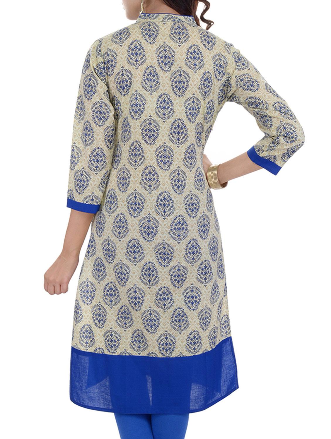 beige cotton straight kurta - 10463390 - Zoom Image - 3