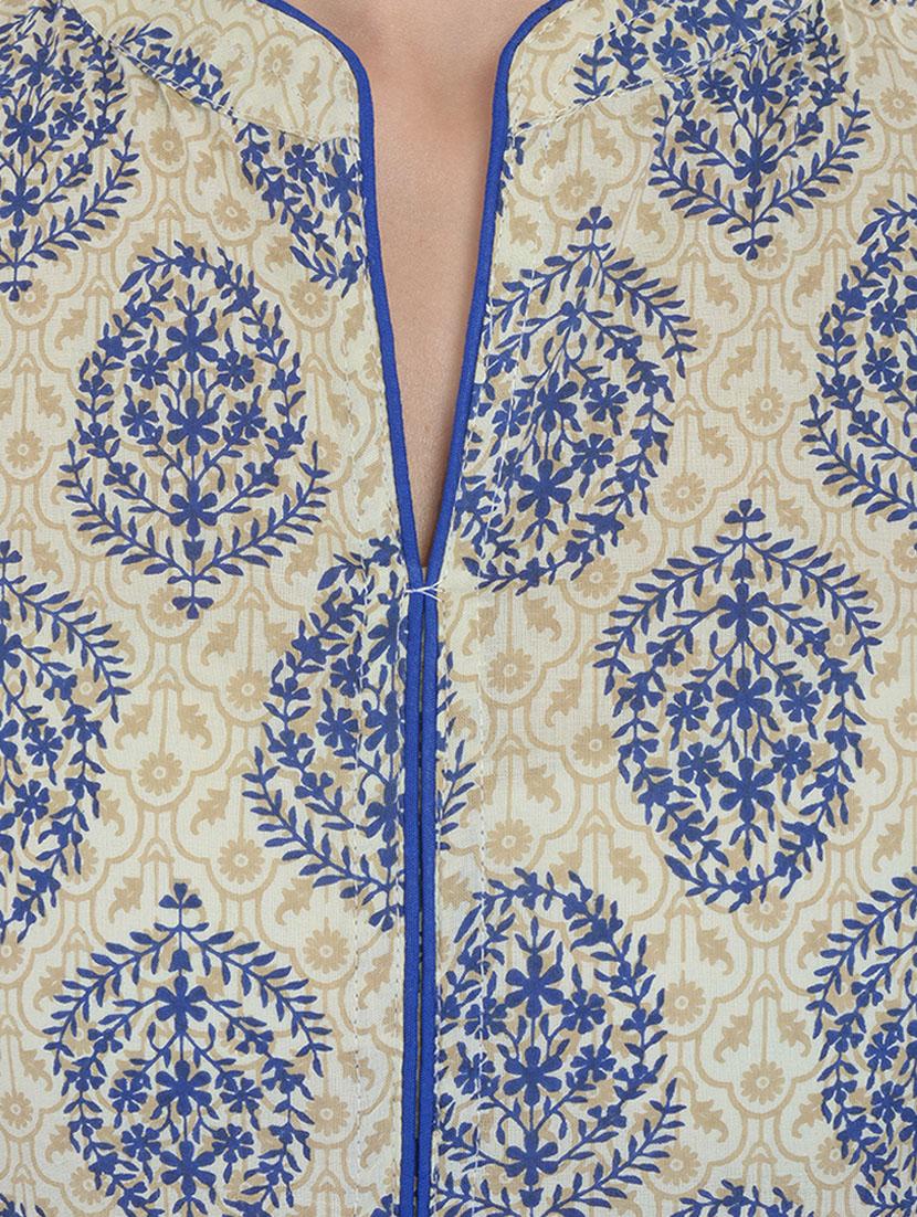 beige cotton straight kurta - 10463390 - Zoom Image - 4