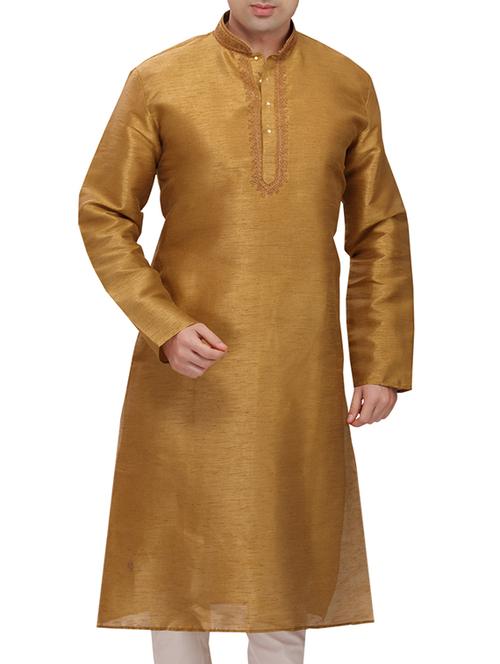 dark gold silk kurta - 10465100 - Standard Image - 1