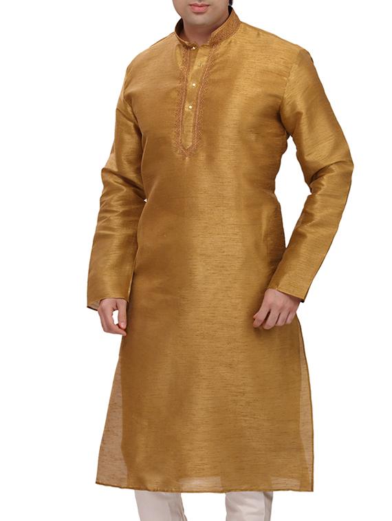 dark gold silk kurta - 10465100 - Zoom Image - 2