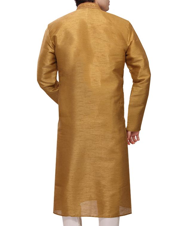 dark gold silk kurta - 10465100 - Zoom Image - 3