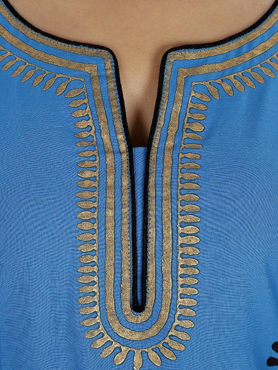 blue cotton straight kurta - 10474167 - Zoom Image - 4