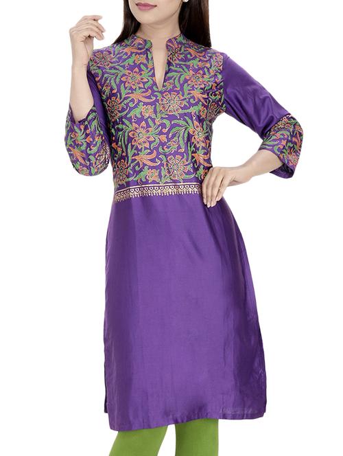 purple cotton straight kurta - 10474181 - Very Small Image - 1