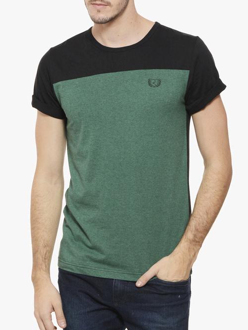 Black cotton color block t-shirt - 10481299 - Standard Image - 1