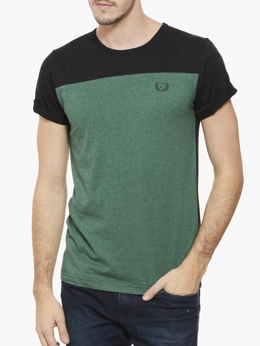Black cotton color block t-shirt - 10481299 - Zoom Image - 1