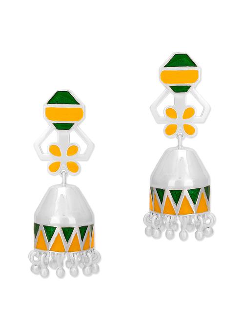 Vijayshree Sovani Silver Enamelled Jhumkas - 10493023 - Standard Image - 1