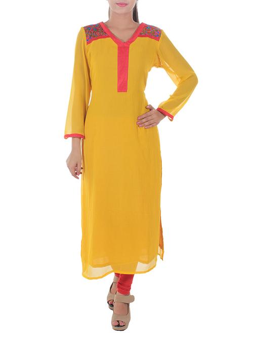 yellow georgette kurta - 10502684 - Very Small Image - 1