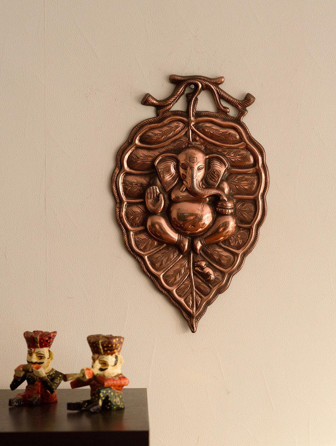eCraftIndia Lord Ganesha on Leaf Metal Wall Hanging - 10512946 - Zoom Image - 1