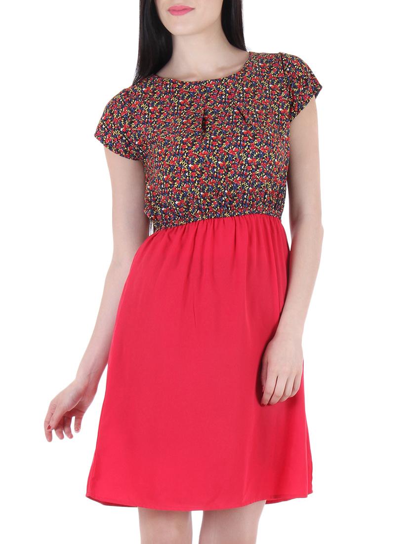 red polyester front bow tie up dress - 10521270 - Zoom Image - 1
