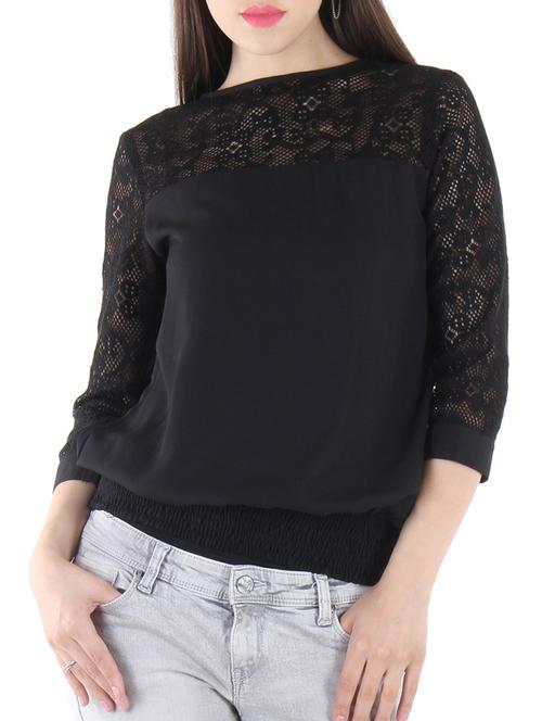 lace panel smocked waist top - 10521274 - Very Small Image - 1
