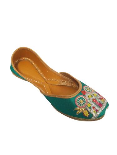 Teal silk thread embroidered juttis - 10526248 - Very Small Image - 1