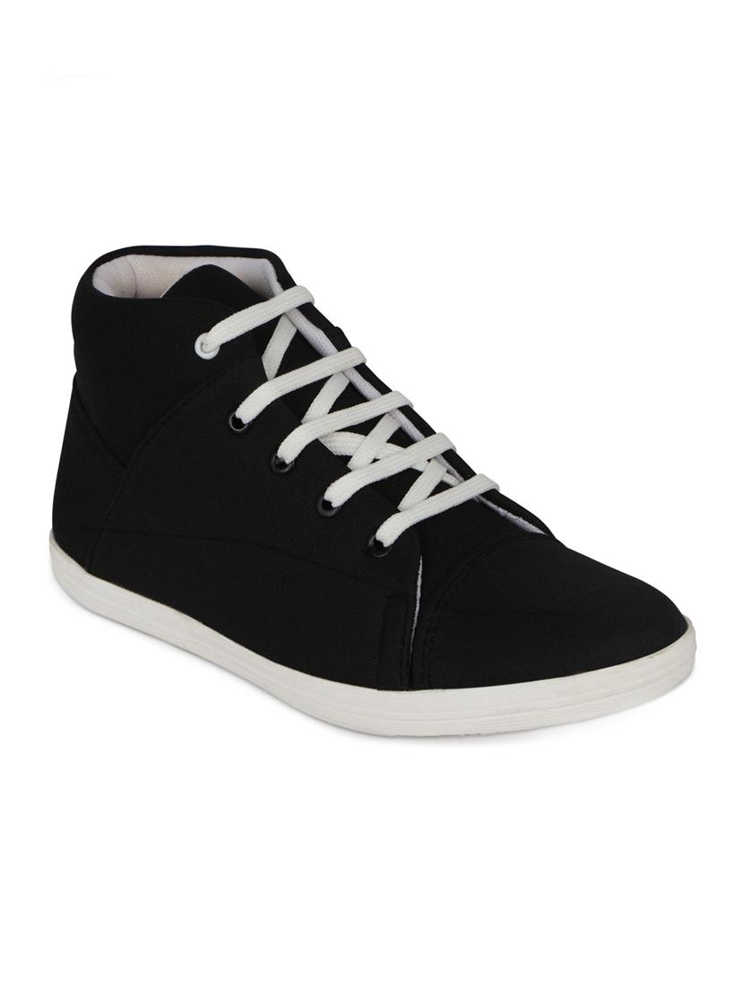 black synthetic lace up sneakers