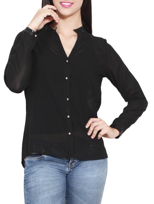 black poly georgette shirt - 10536364 - Standard Image - 1