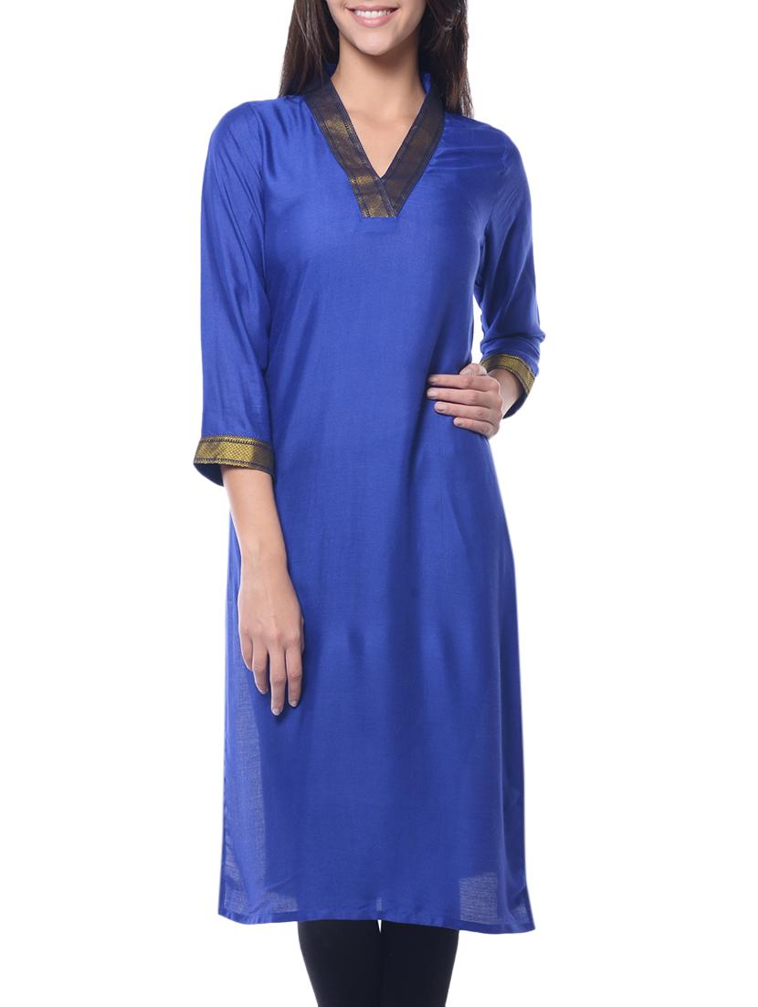 blue viscose straight kurta - 10537979 - Zoom Image - 1
