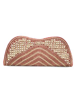 maroon color floral silk and cotton clutch - 1053833 - Standard Image - 2