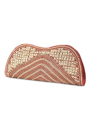 maroon color floral silk and cotton clutch - 1053833 - Standard Image - 5