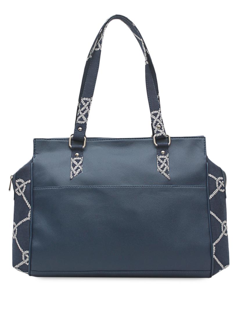 blue printed leatherette handbag