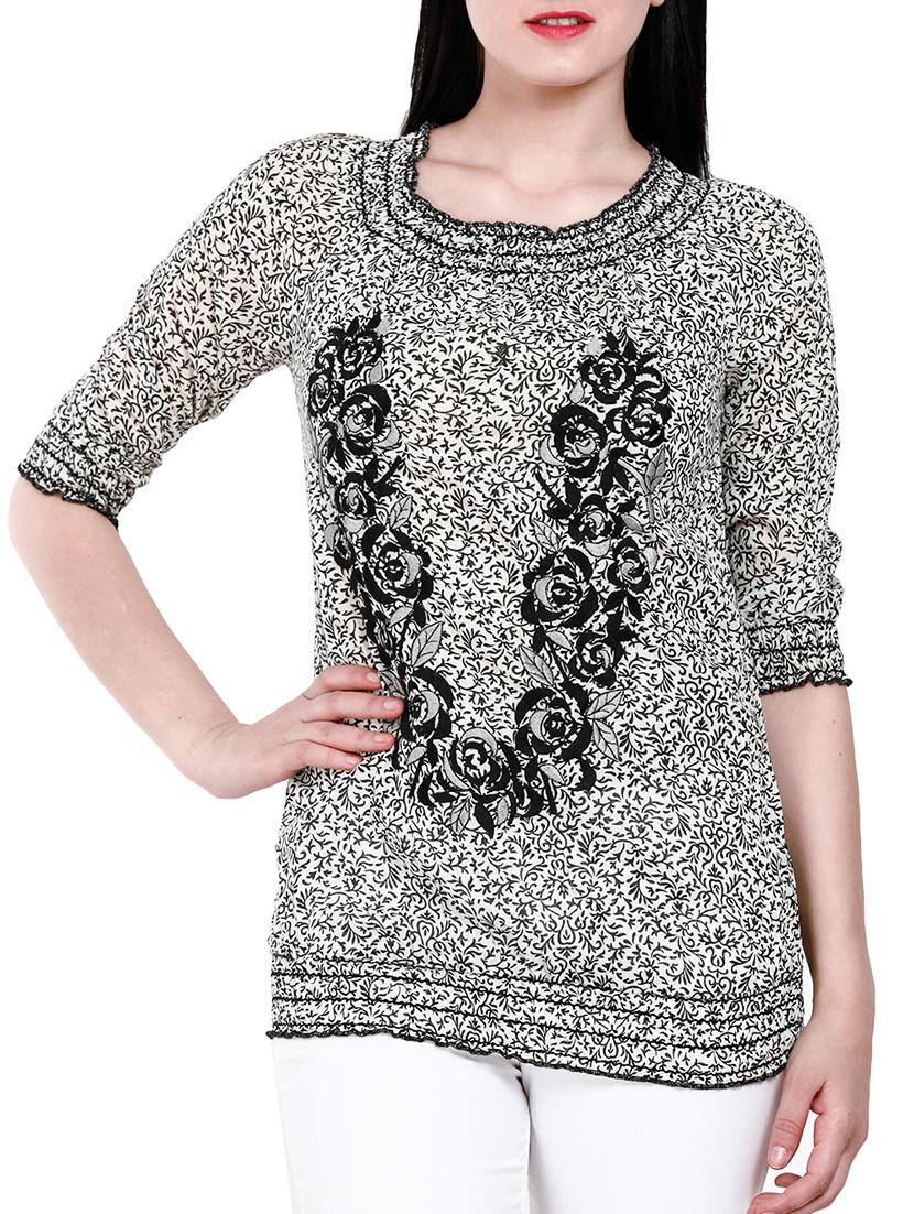 black & white cotton floral printed top - 10551019 - Zoom Image - 1