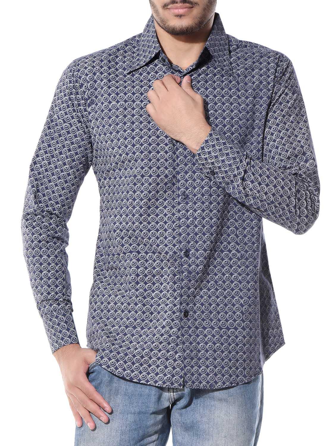 indigo printed cotton silk casual shirt - 10551822 - Zoom Image - 1