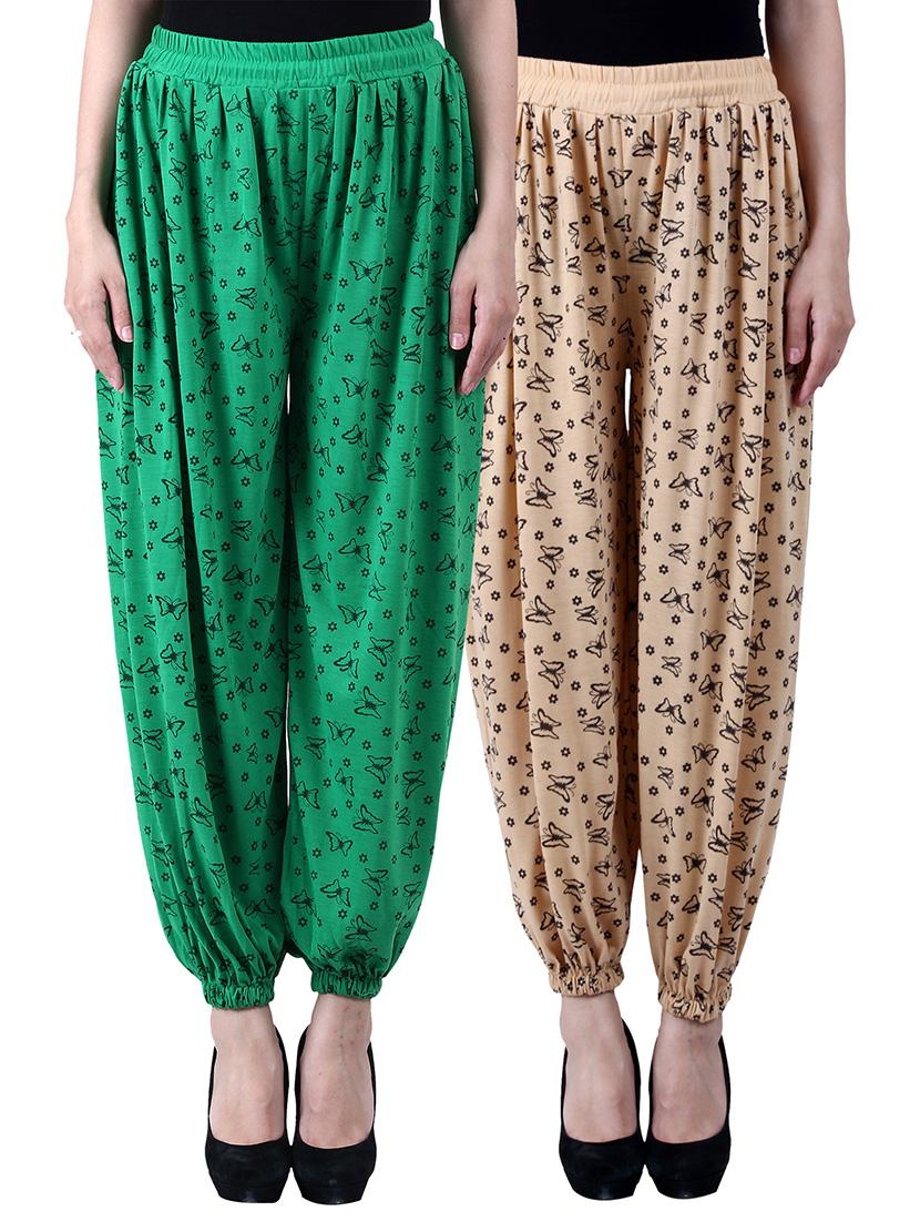 green & beige viscose harem pants - 10571588 - Zoom Image - 1