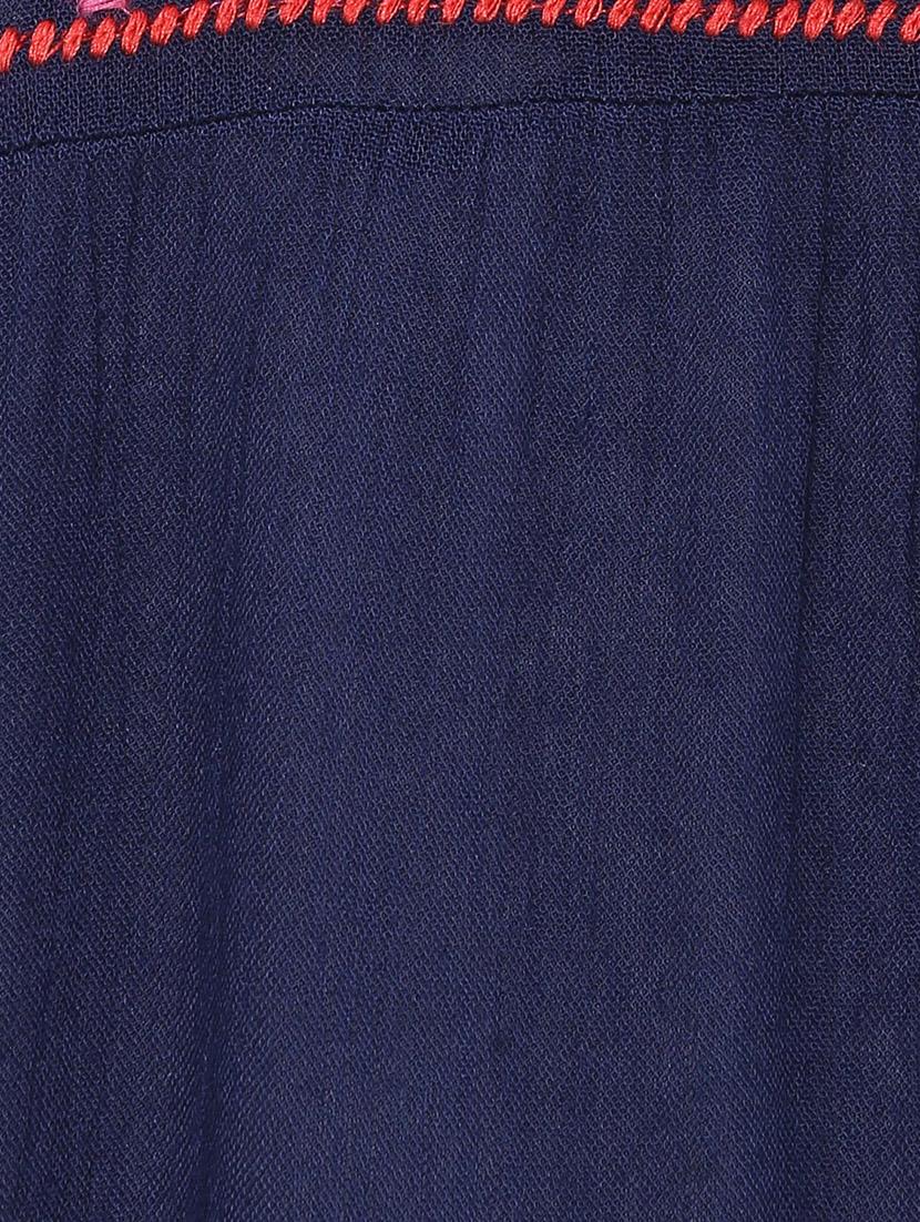 blue embroidered 3/4 sleeves rayon semi transparent top - 10574497 - Zoom Image - 5