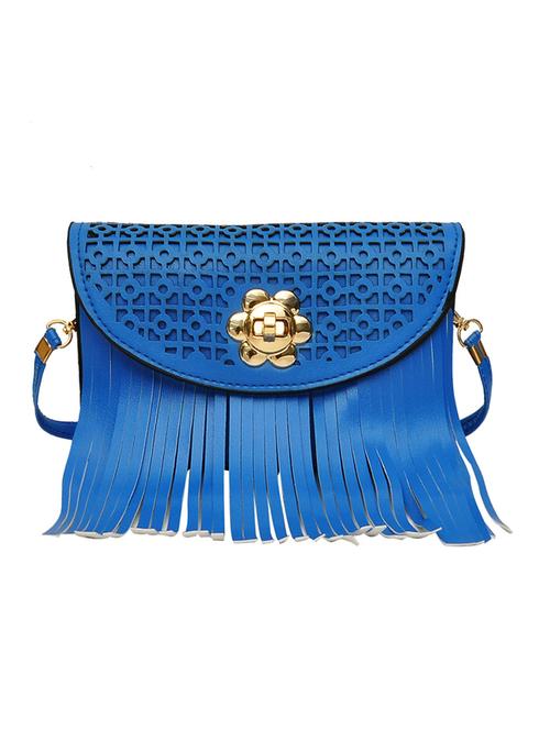 blue leatherette cut-out fringes sling bag - 10580547 - Standard Image - 1