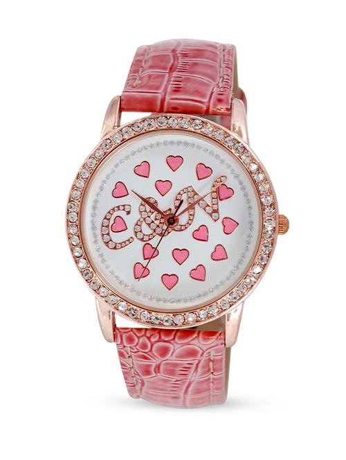 pink heart printed crystal embellished wrist watch - 1058340 - Standard Image - 1