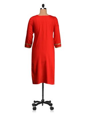 embroidered neck line rayon kurta - 1061389 - Standard Image - 3