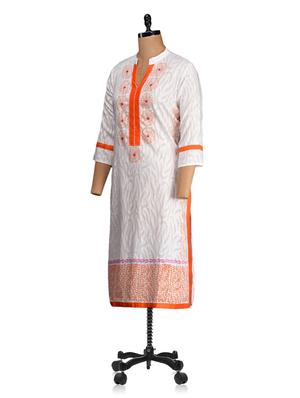 mandarin collar printed bottom cotton kurta - 1061393 - Standard Image - 2