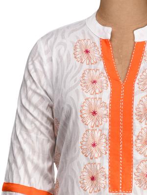 mandarin collar printed bottom cotton kurta - 1061393 - Standard Image - 4