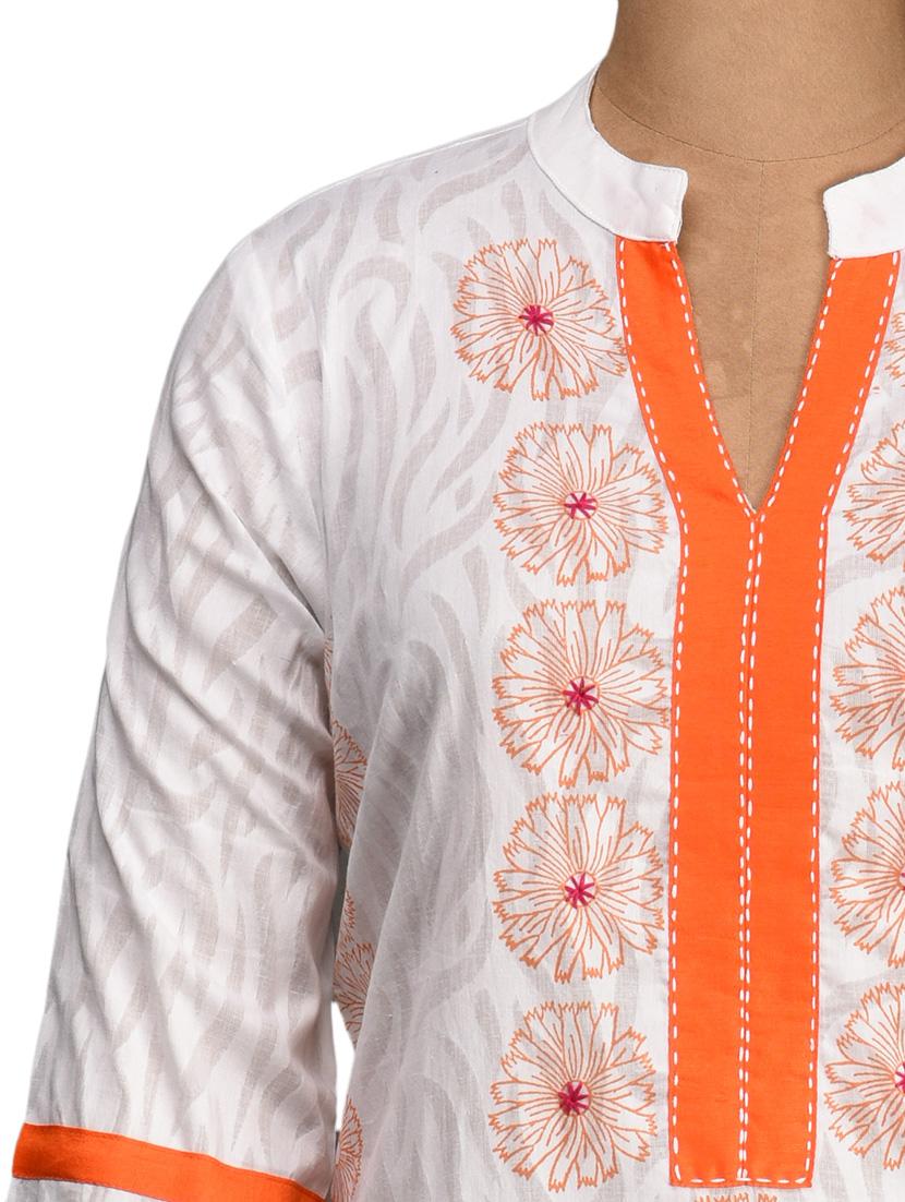 mandarin collar printed bottom cotton kurta - 1061393 - Zoom Image - 4