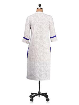 blue placket mandarin collar cotton kurta - 1061394 - Standard Image - 3
